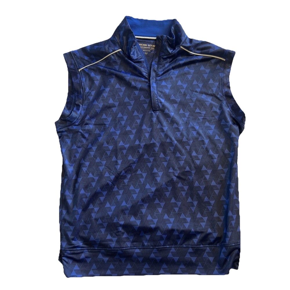 Michel Rouen Performance Vest Mens Large Royal Blue Sleeveless Golf Zip Pullover